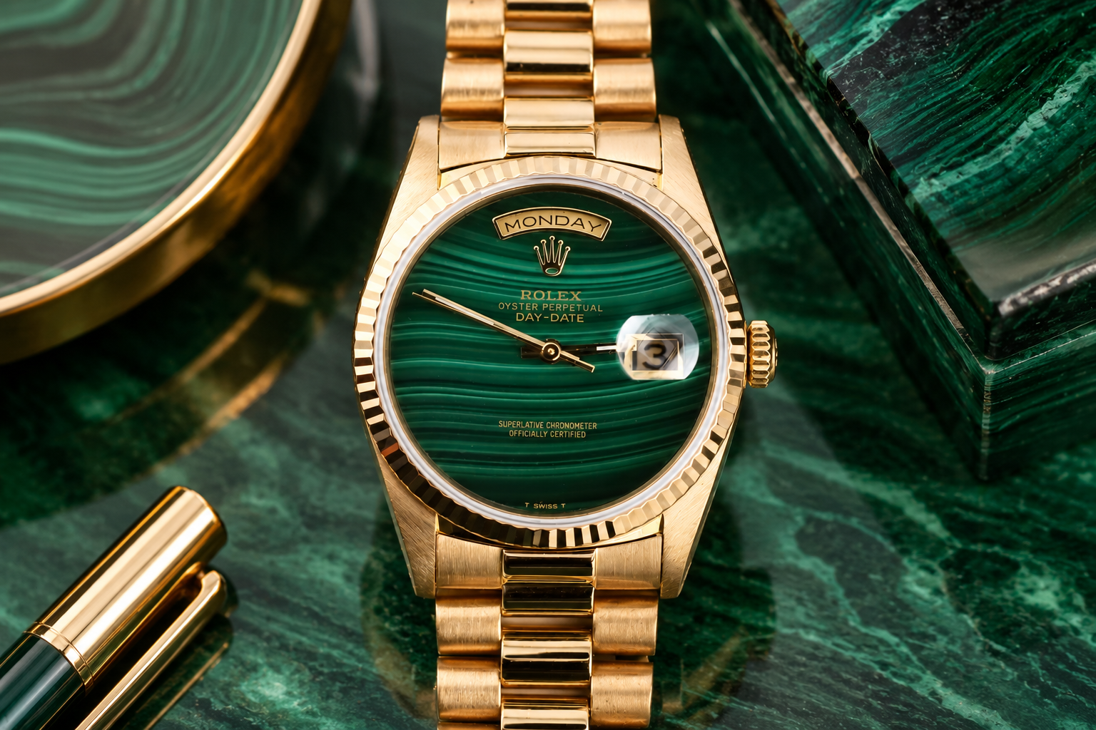 Rolex Day-Date 36mm Ref 18038 Green Malachite Dial – WatchCenter SF