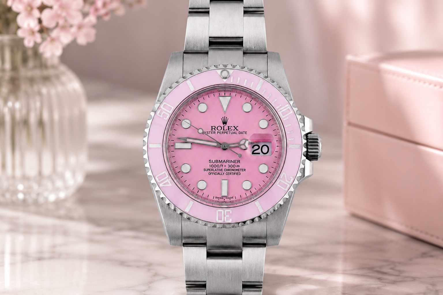 Rolex Submariner 40mm Ref 116610 Custom Pink Bezel and Pink Dial
