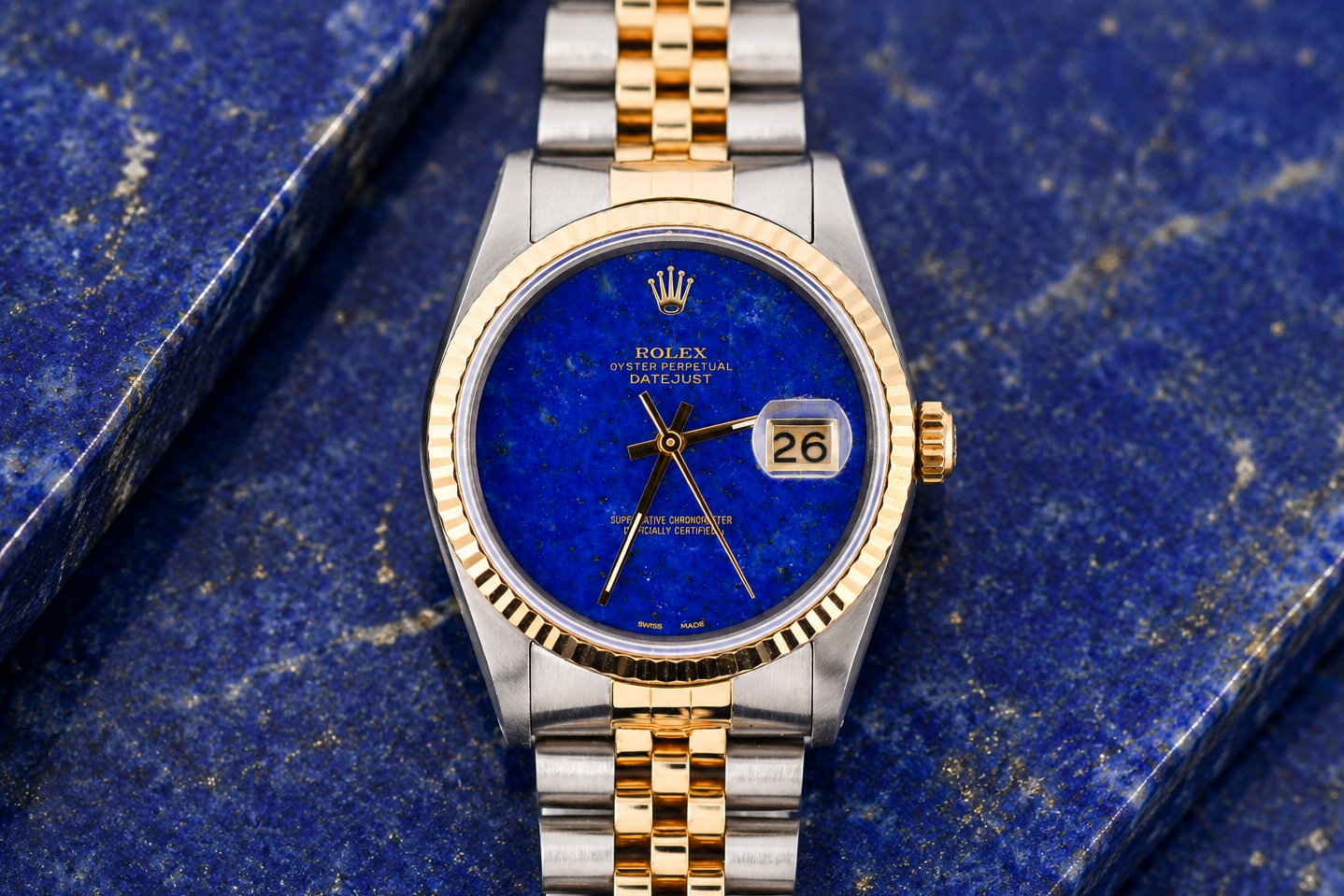 Rolex Datejust 36mm Ref 16233 Yellow Gold Bezel Custom Blue Lapis Dial