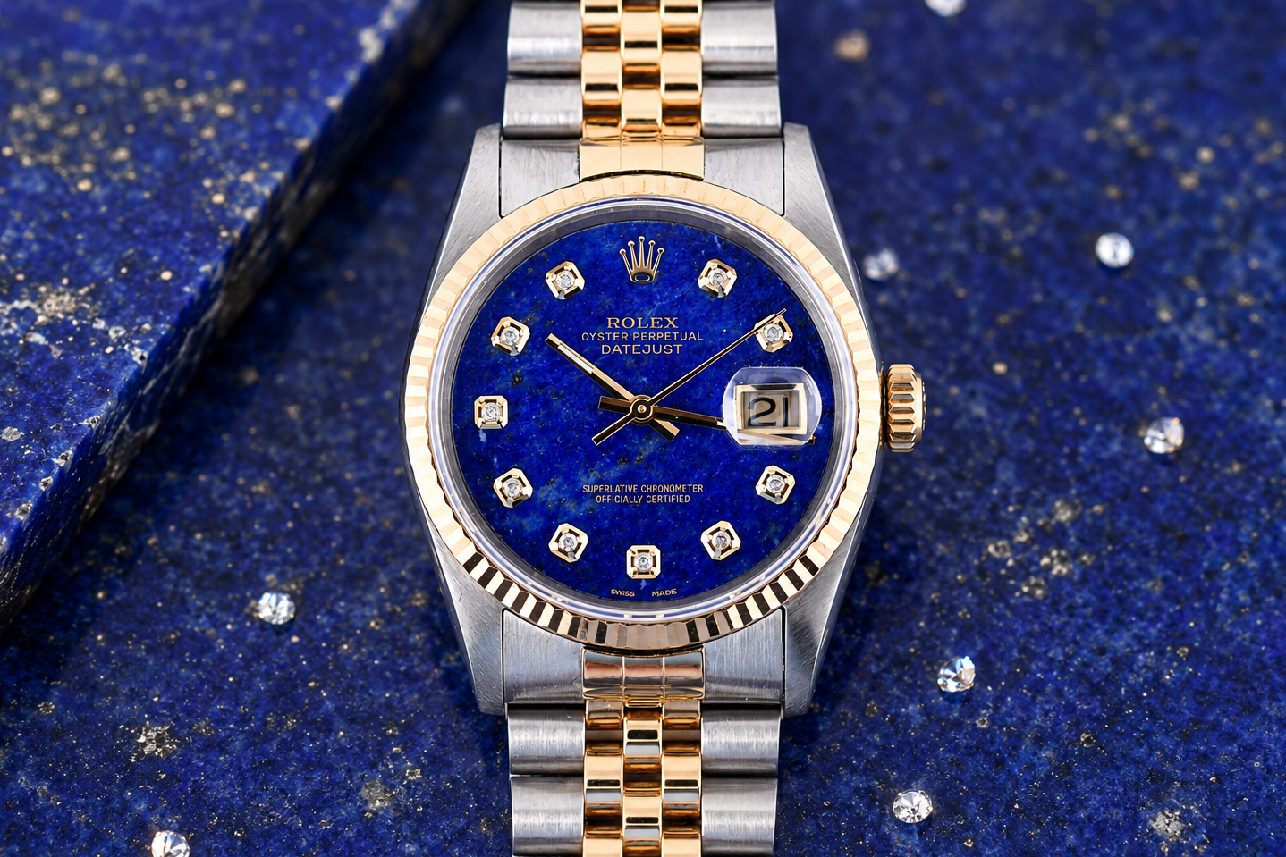Rolex Datejust 36mm Ref 16233 Yellow Gold Bezel Custom Blue Lapis Diamond Dial
