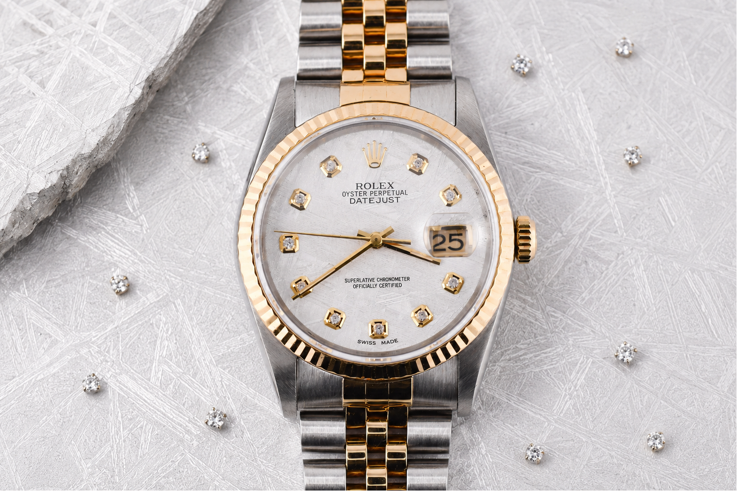 Rolex Datejust 36mm Ref 16233 Yellow Gold Bezel Custom Meteorite Diamond Dial