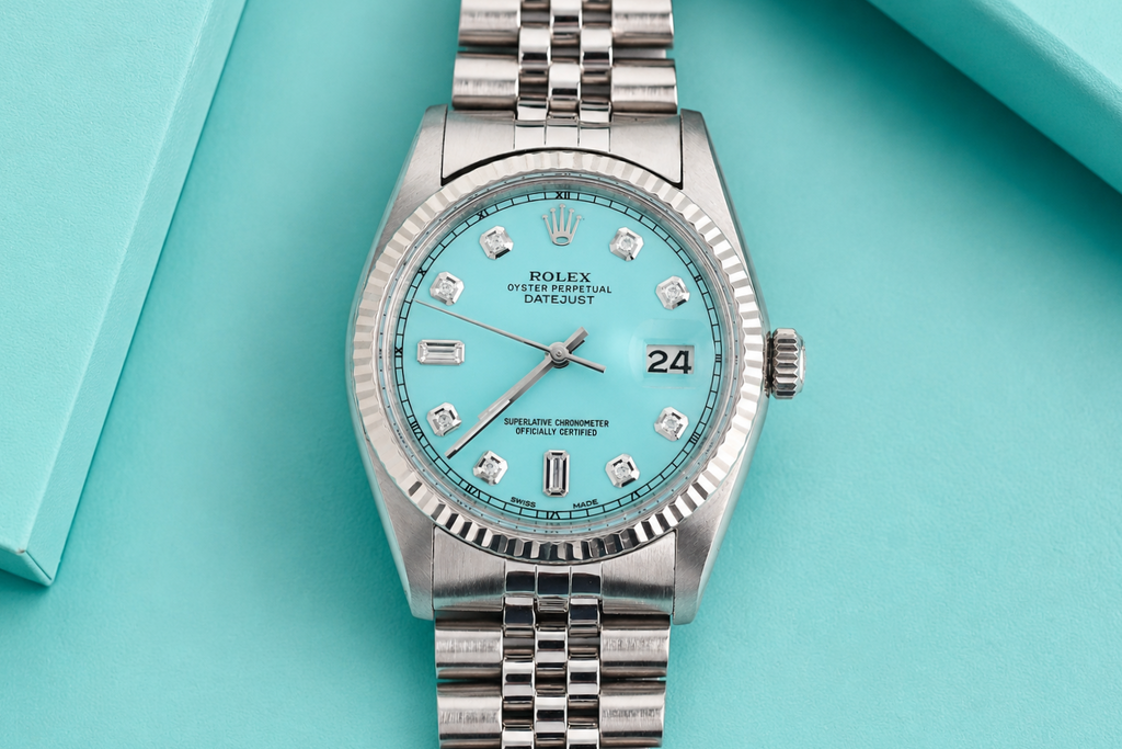 Rolex Datejust 36mm Ref 16014 Custom Tiffany Turquoise Baguette Diamond Dial