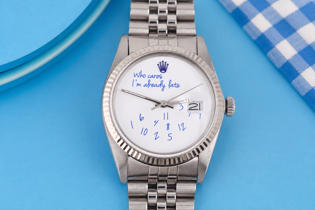 Rolex Datejust 36mm Ref 16014 Custom Who Cares I'm Already Late Dial