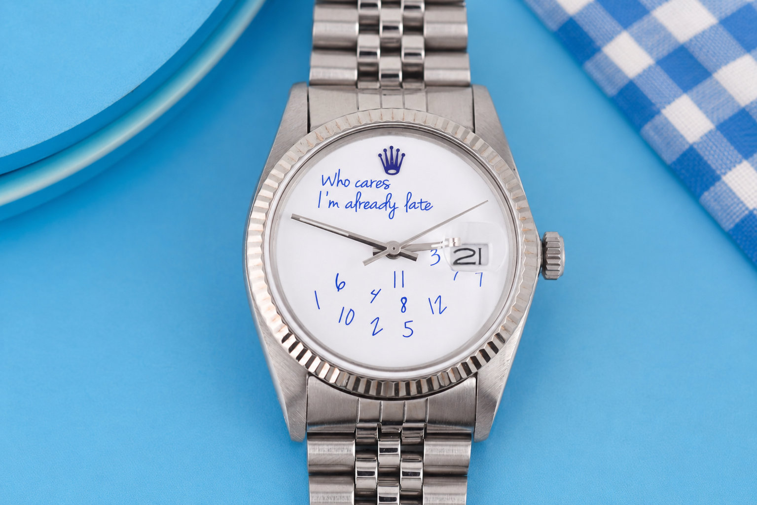 Rolex Datejust 36mm Ref 16014 Custom Who Cares I'm Already Late Dial
