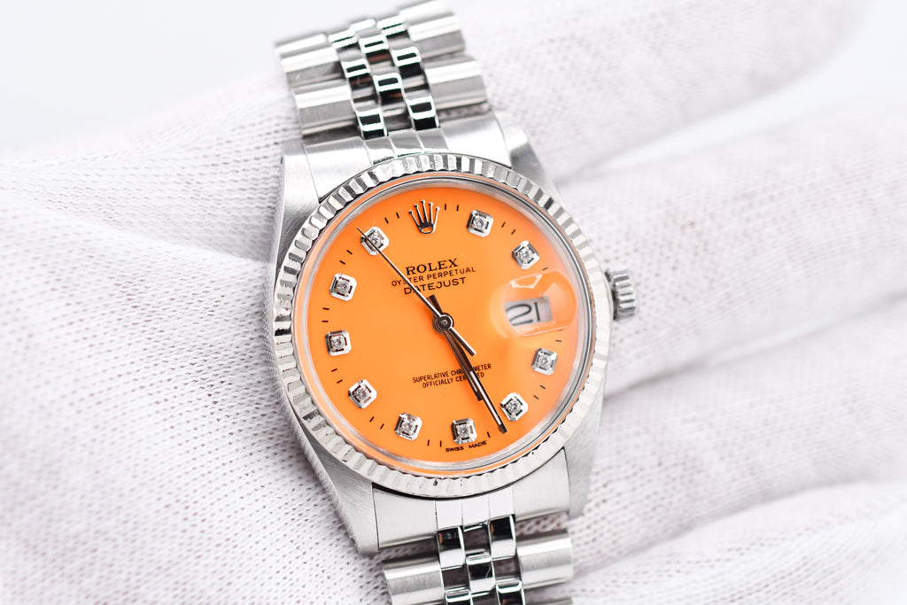 Rolex Datejust 36mm Ref 16014 Custom Orange Diamond Dial