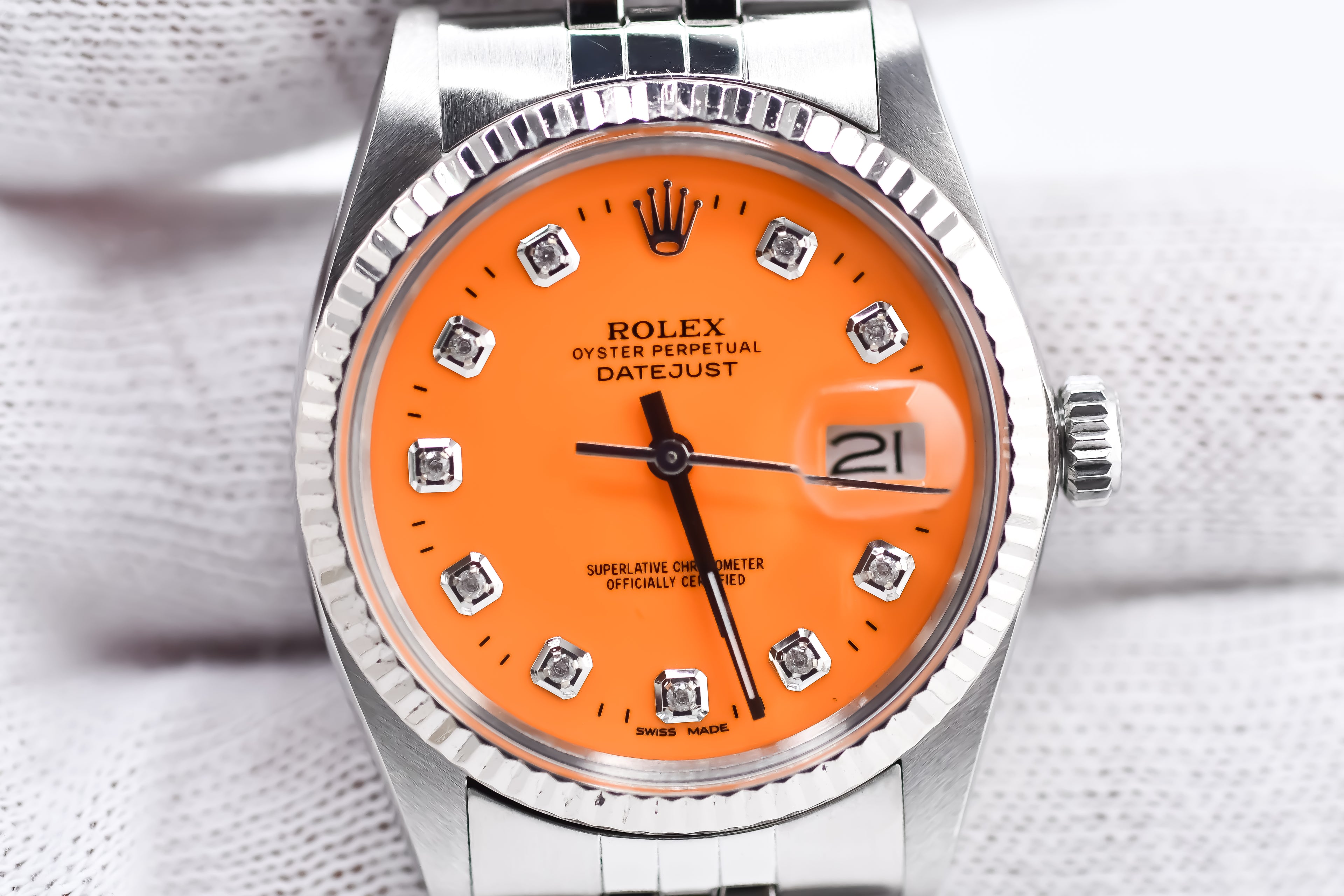 Rolex Datejust 36mm Ref 16014 Custom Orange Diamond Dial