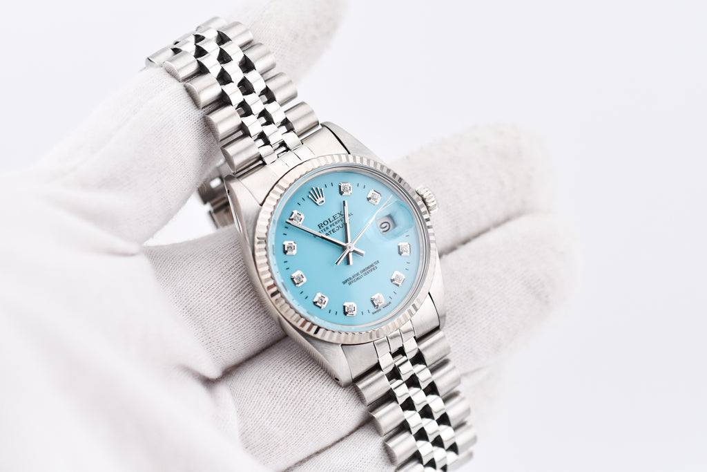 Rolex Datejust 36mm Ref 16014 Custom Baby Blue Diamond Dial
