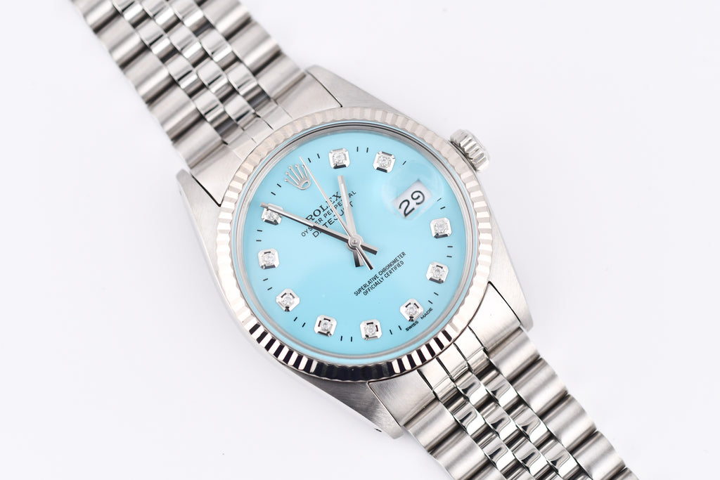 Rolex Datejust 36mm Ref 16014 Custom Baby Blue Diamond Dial
