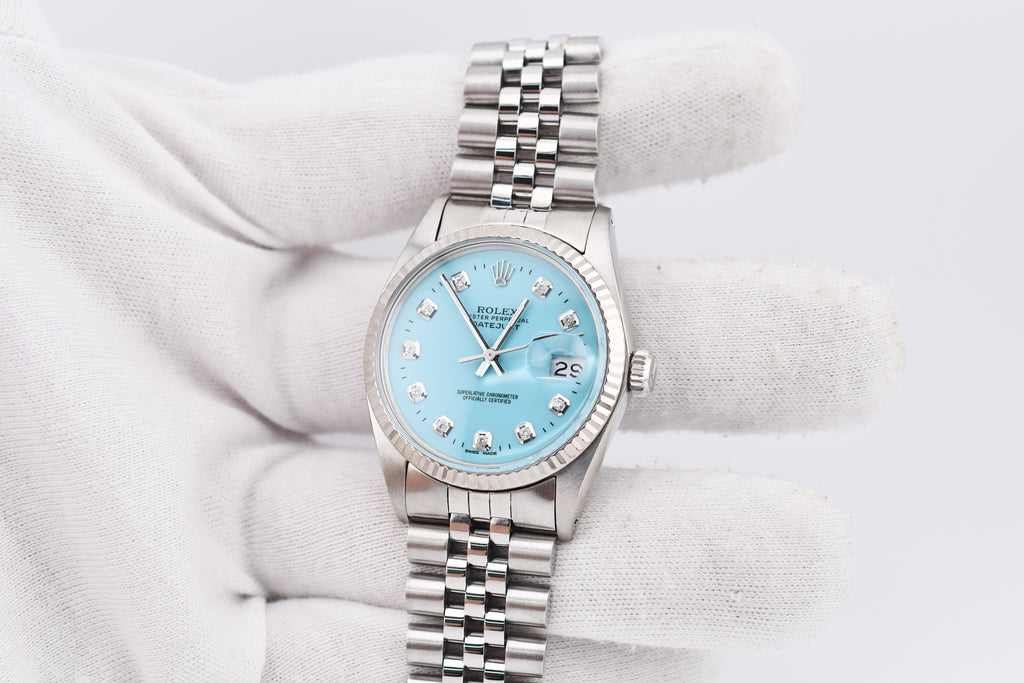 Rolex Datejust 36mm Ref 16014 Custom Baby Blue Diamond Dial