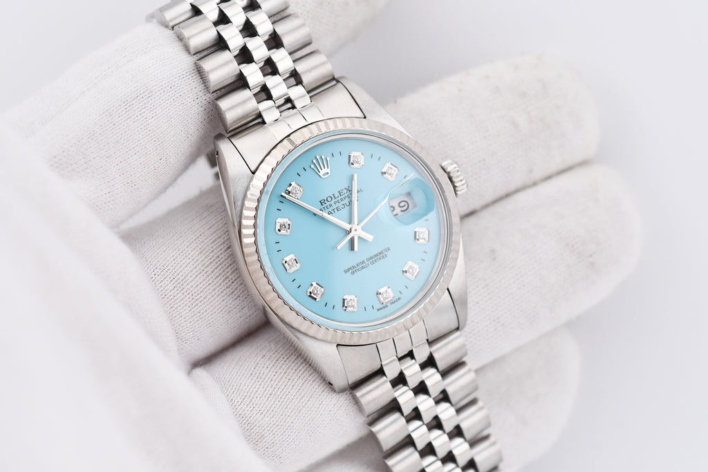 Rolex Datejust 36mm Ref 16014 Custom Baby Blue Diamond Dial