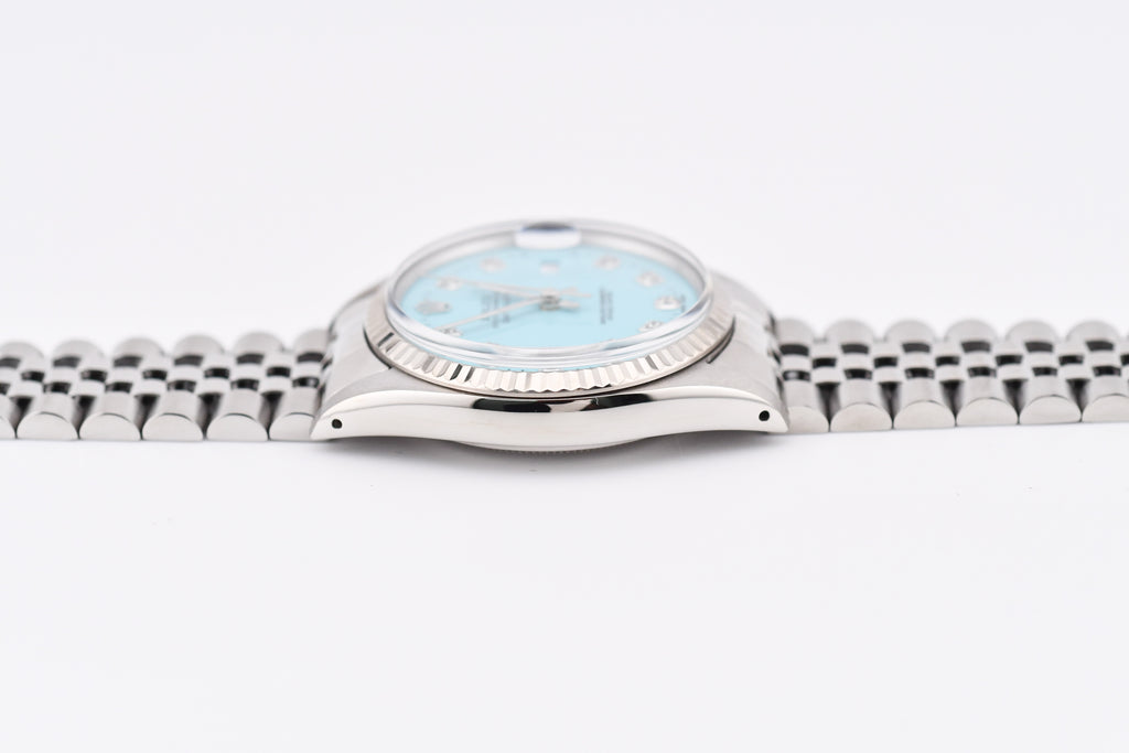 Rolex Datejust 36mm Ref 16014 Custom Baby Blue Diamond Dial