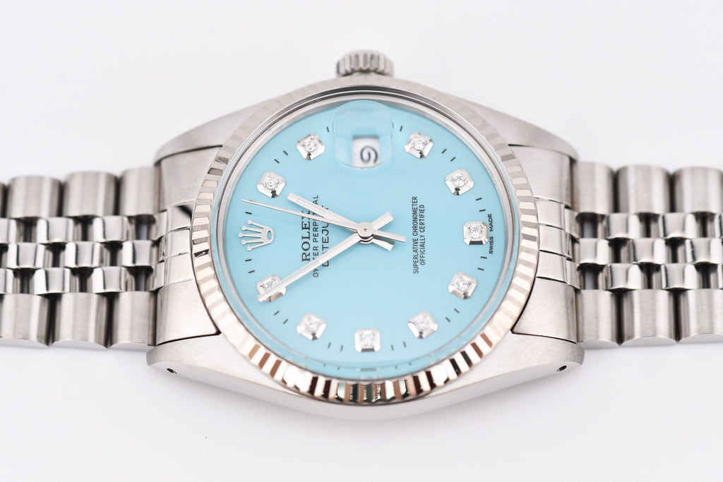 Rolex Datejust 36mm Ref 16014 Custom Baby Blue Diamond Dial