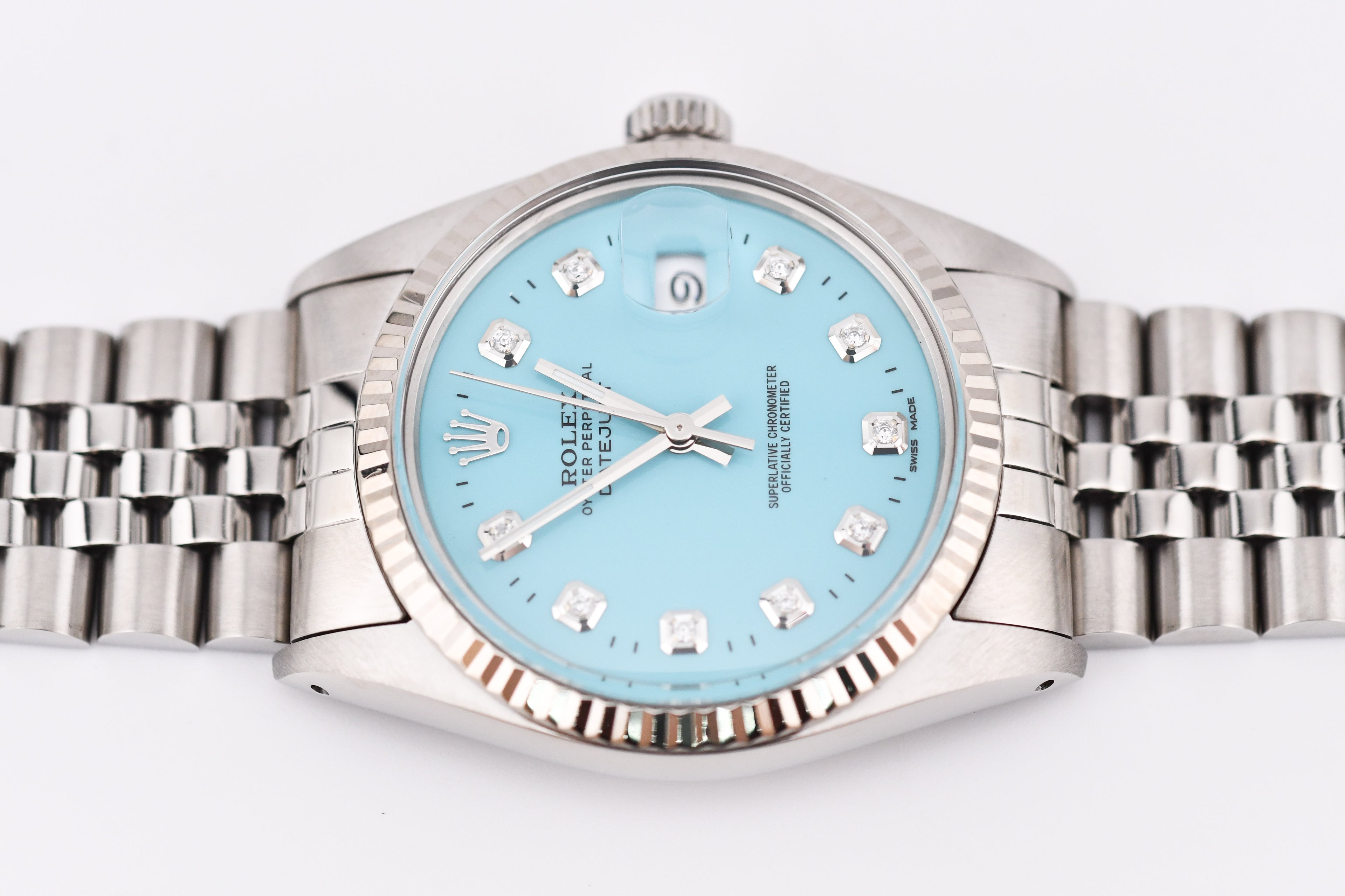 Rolex Datejust 36mm Ref 16014 Custom Baby Blue Diamond Dial