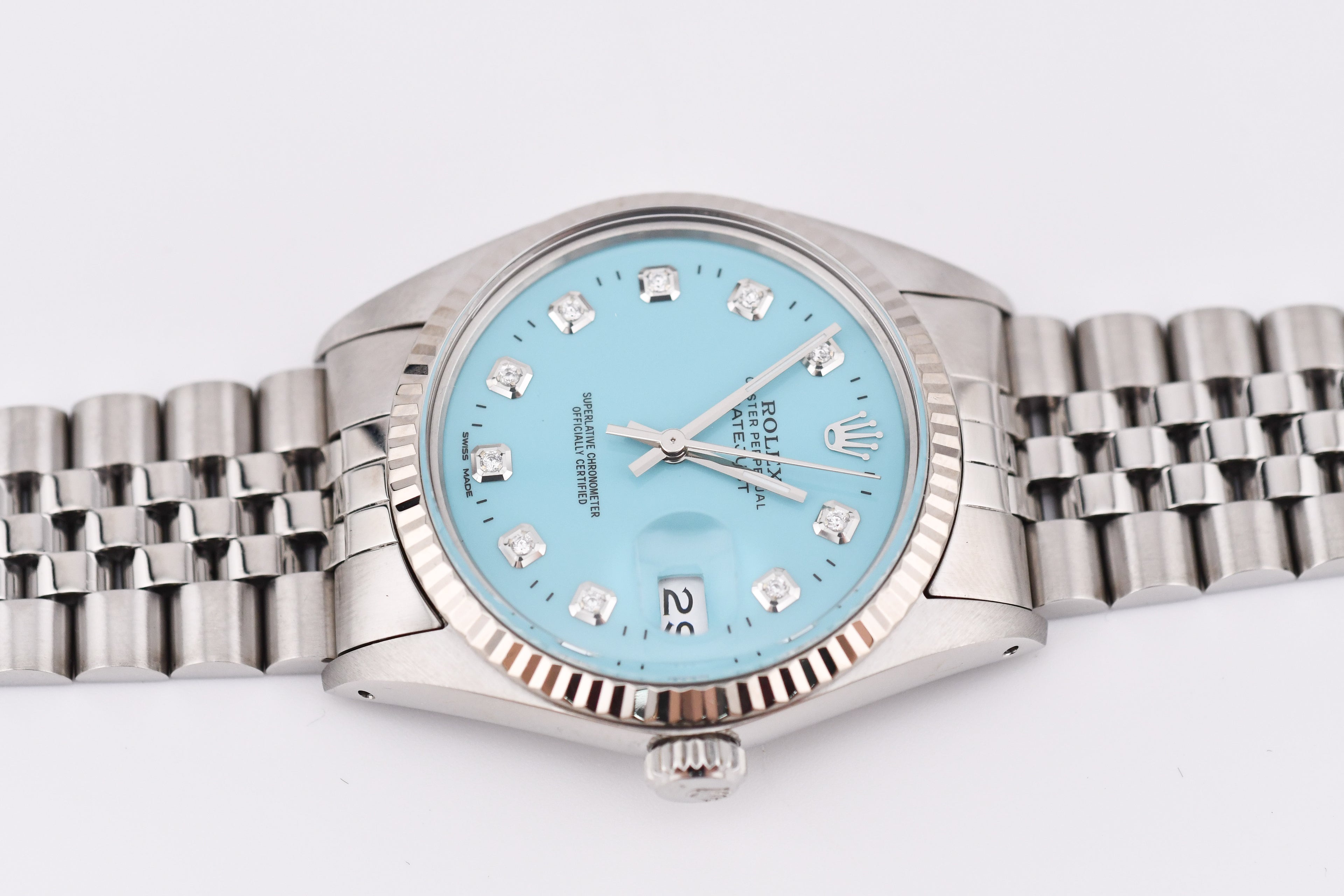 Rolex Datejust 36mm Ref 16014 Custom Baby Blue Diamond Dial