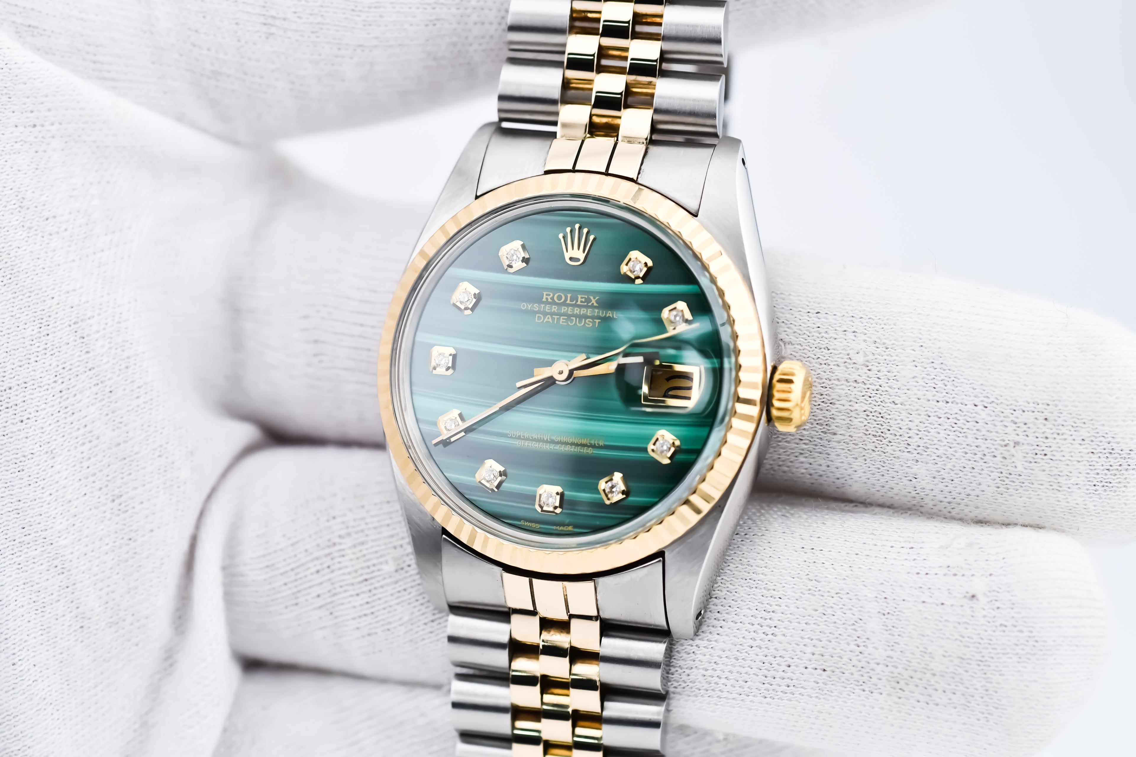 Rolex Datejust 36mm Ref 16013 Custom Green Malachite Diamond Dial