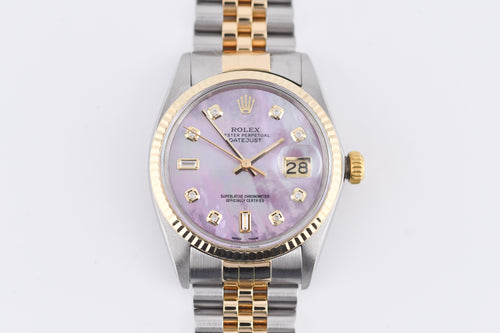 Rolex Datejust 36mm Ref 16013 Custom Pink Mother of Pearl Baguette Diamond Dial