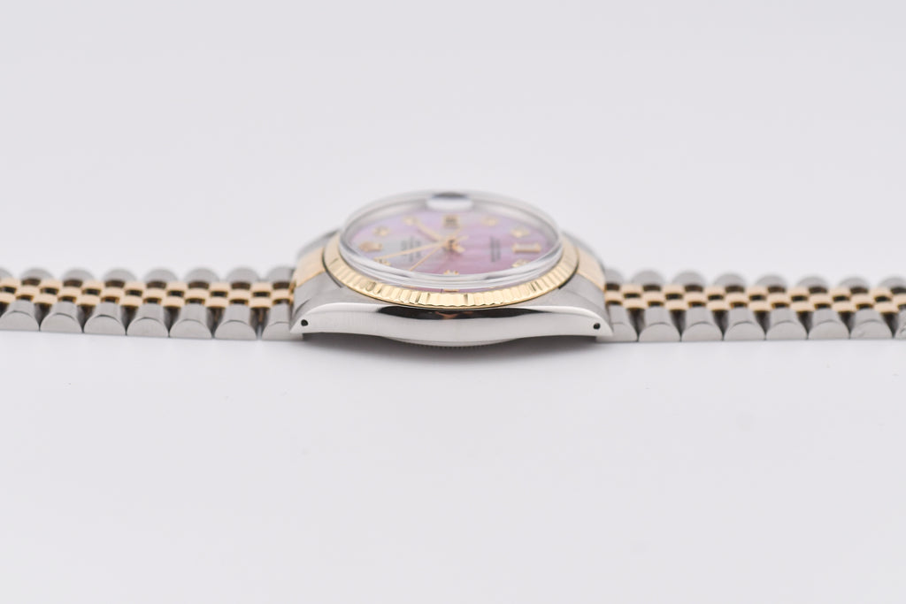 Rolex Datejust 36mm Ref 16013 Custom Pink Mother of Pearl Baguette Diamond Dial