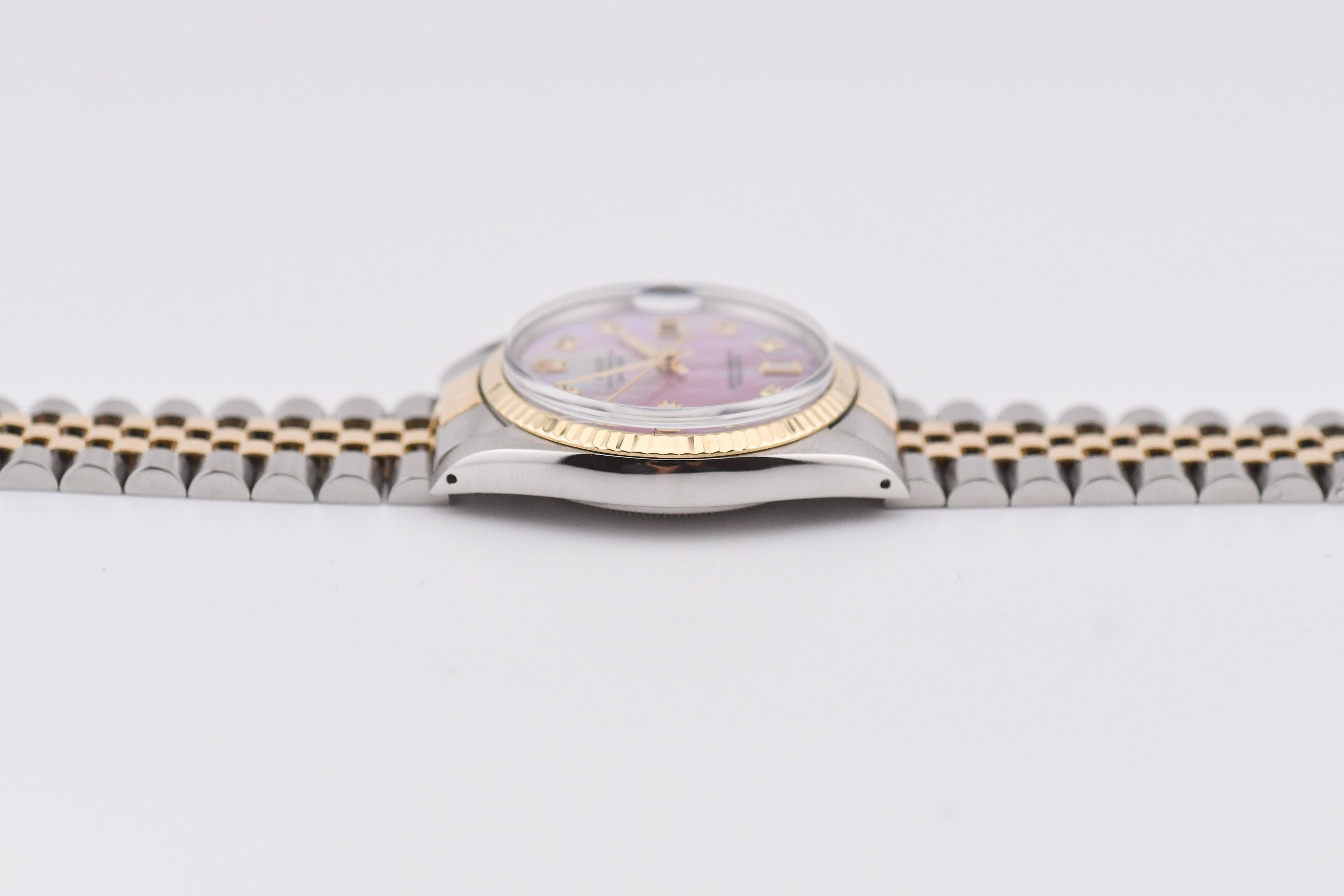 Rolex Datejust 36mm Ref 16013 Custom Pink Mother of Pearl Baguette Diamond Dial