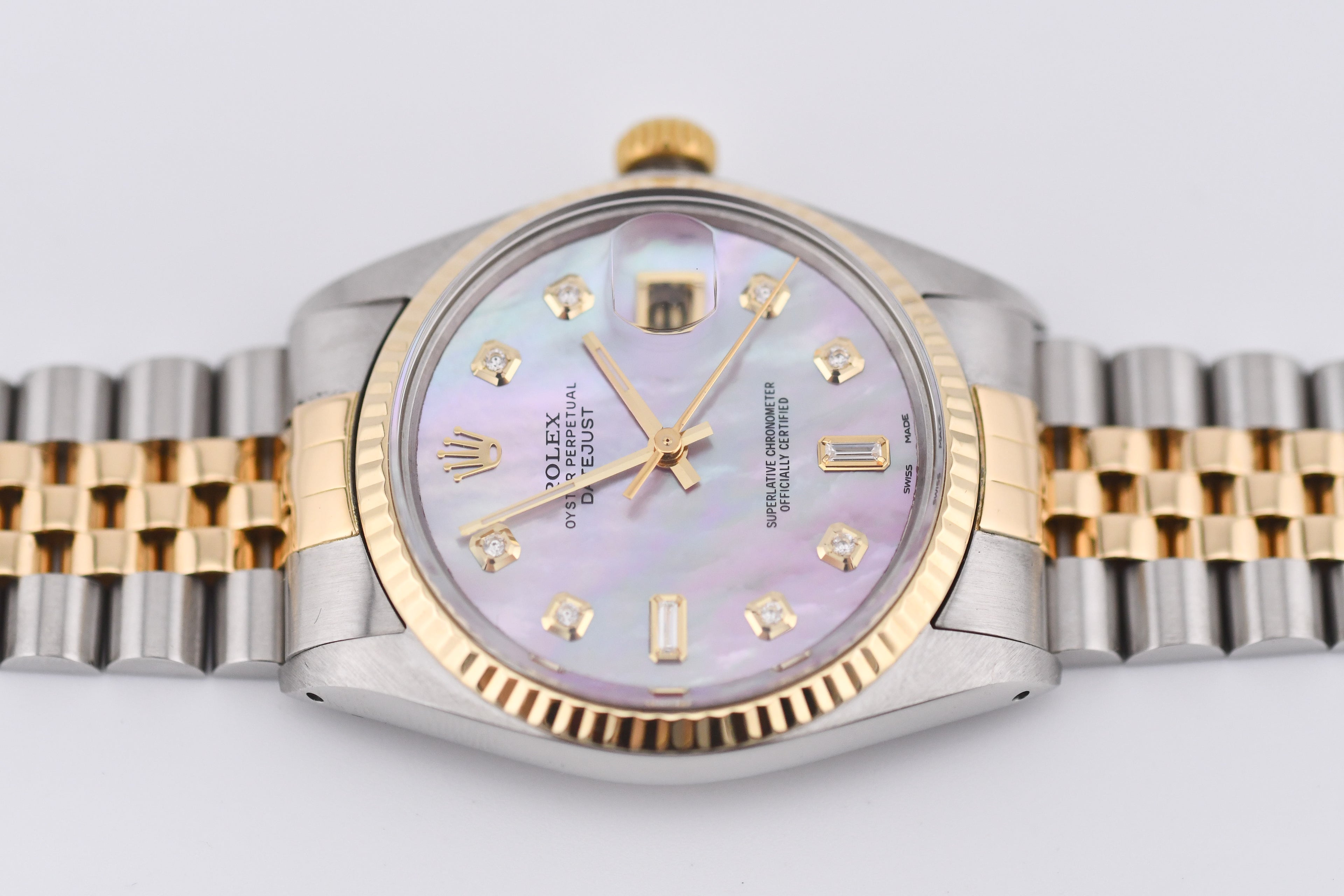 Rolex Datejust 36mm Ref 16013 Custom Pink Mother of Pearl Baguette Diamond Dial