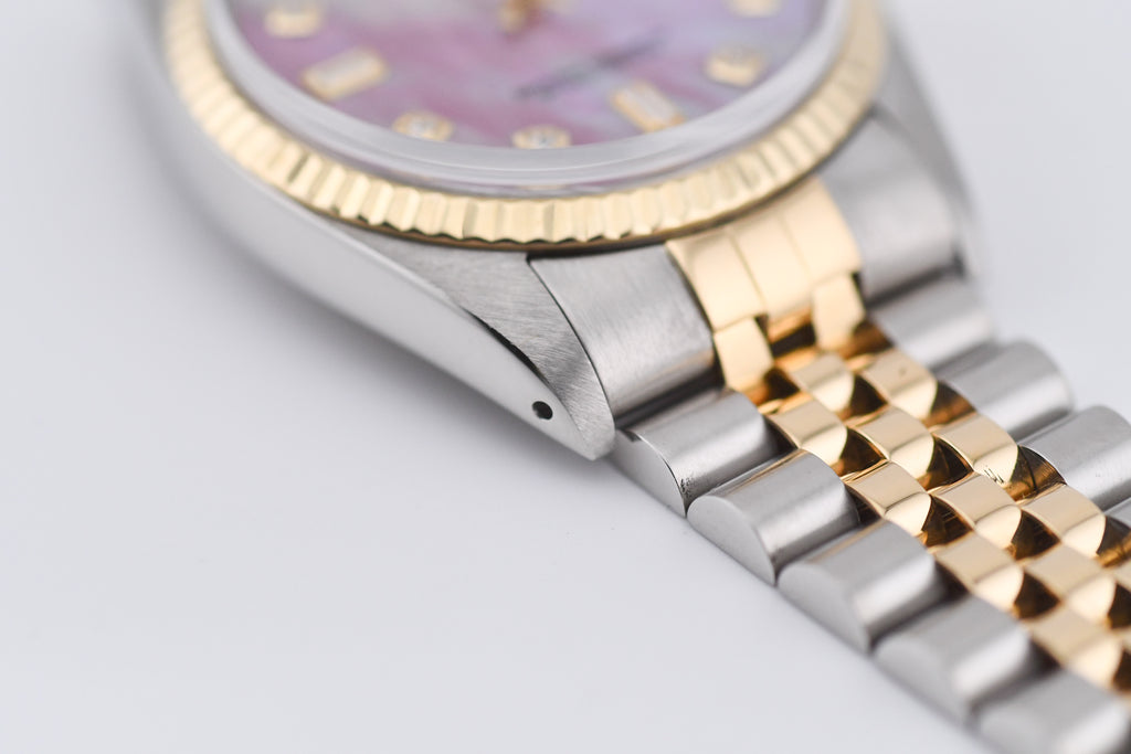 Rolex Datejust 36mm Ref 16013 Custom Pink Mother of Pearl Baguette Diamond Dial