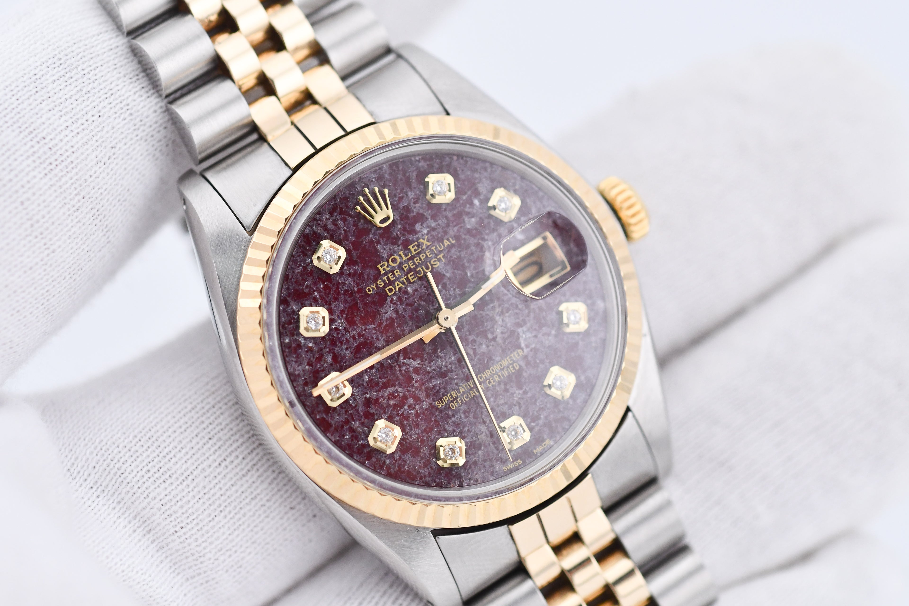 Rolex Datejust 36mm Ref 16013 Custom Red Rubellite Diamond Dial