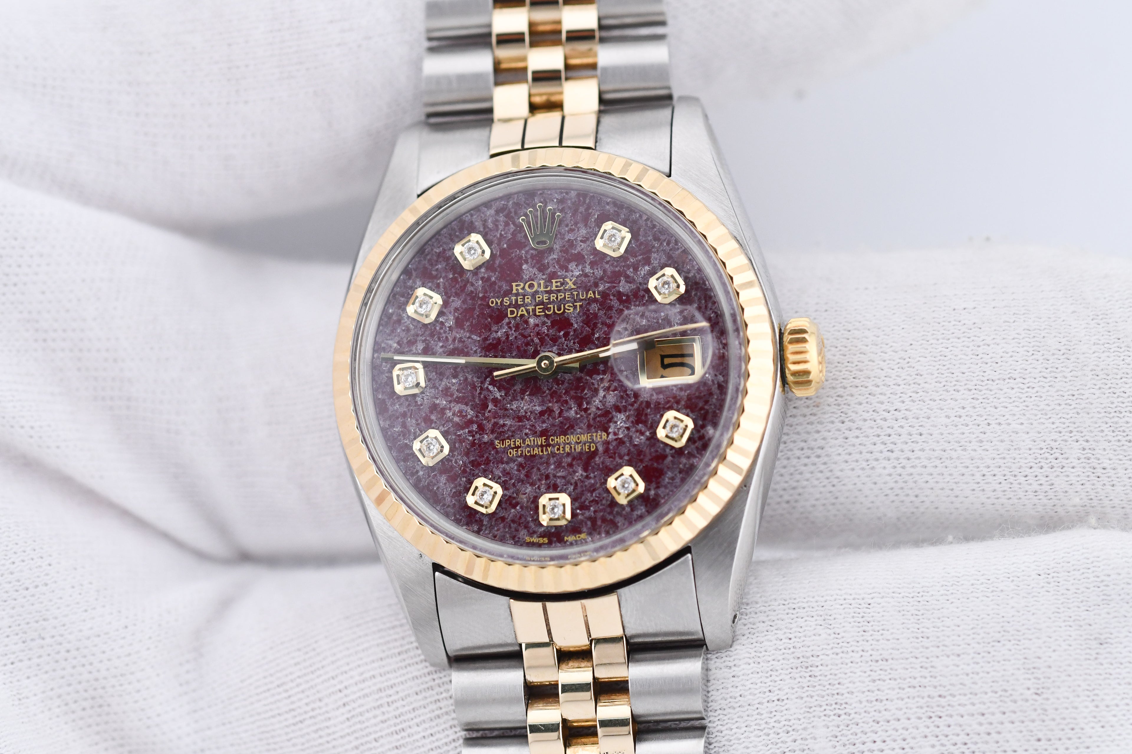 Rolex Datejust 36mm Ref 16013 Custom Red Rubellite Diamond Dial
