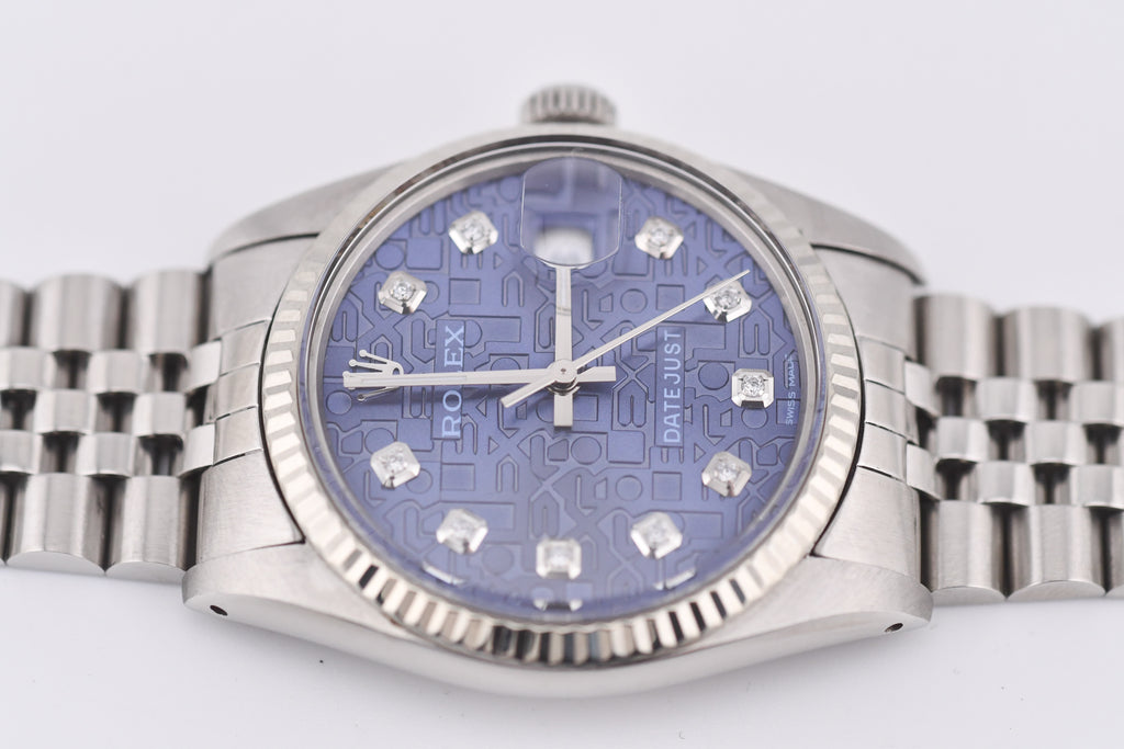 Rolex Datejust 36mm Ref 16014 Custom Blue Anniversary Diamond Dial