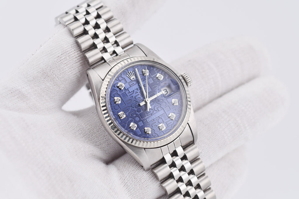 Rolex Datejust 36mm Ref 16014 Custom Blue Anniversary Diamond Dial