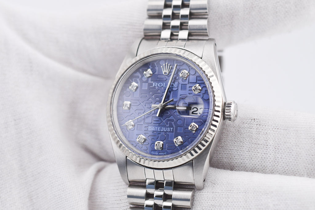 Rolex Datejust 36mm Ref 16014 Custom Blue Anniversary Diamond Dial