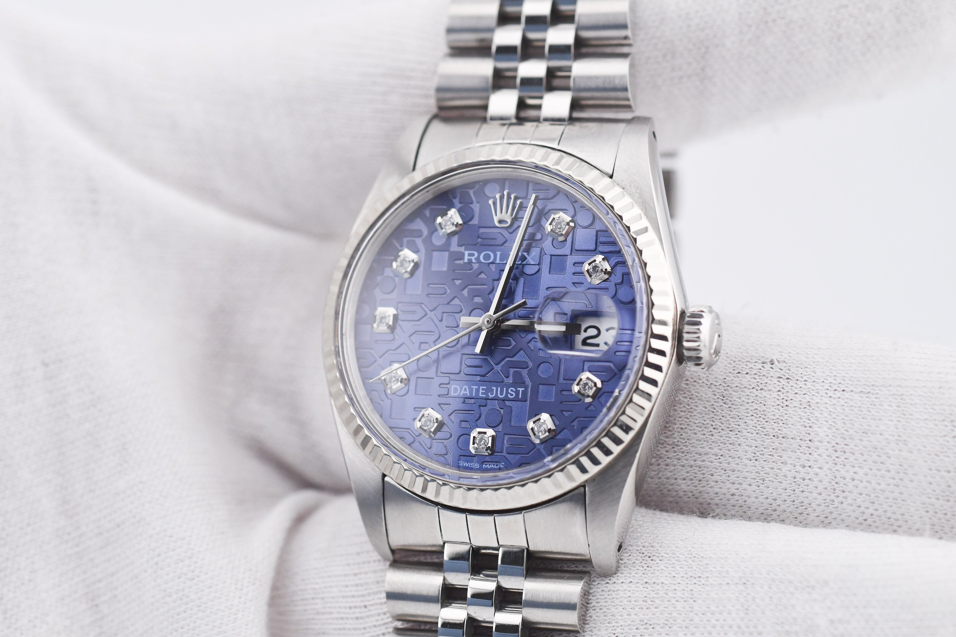 Rolex Datejust 36mm Ref 16014 Custom Blue Anniversary Diamond Dial