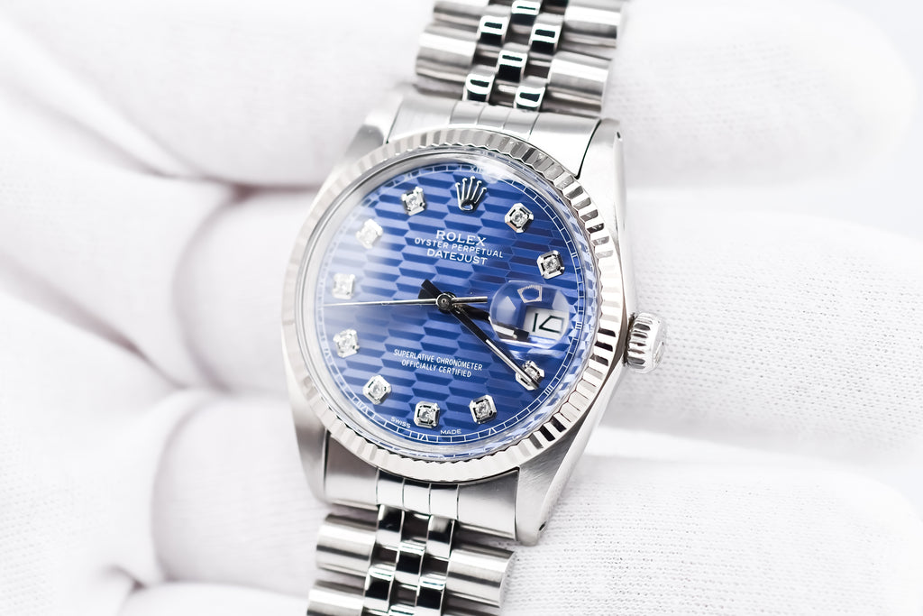 Rolex Datejust 36mm Ref 16014 Custom Blue Computer Diamond Dial