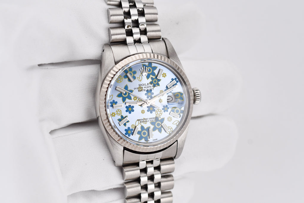 Rolex Datejust 36mm Ref 16014 Custom Blue Floral Dial
