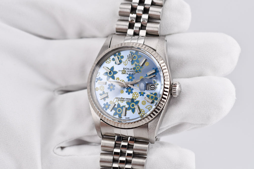 Rolex Datejust 36mm Ref 16014 Custom Blue Floral Dial