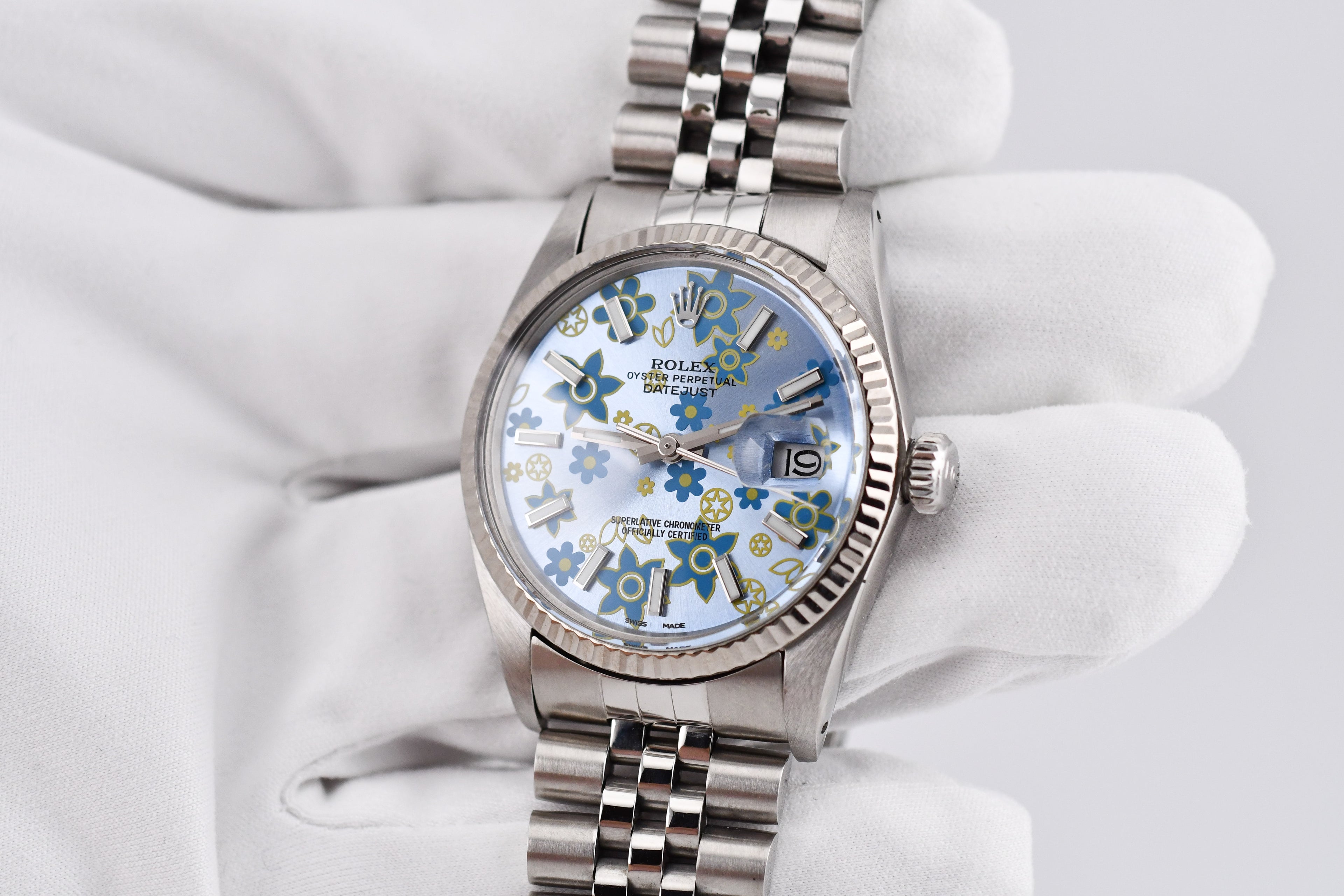 Rolex Datejust 36mm Ref 16014 Custom Blue Floral Dial