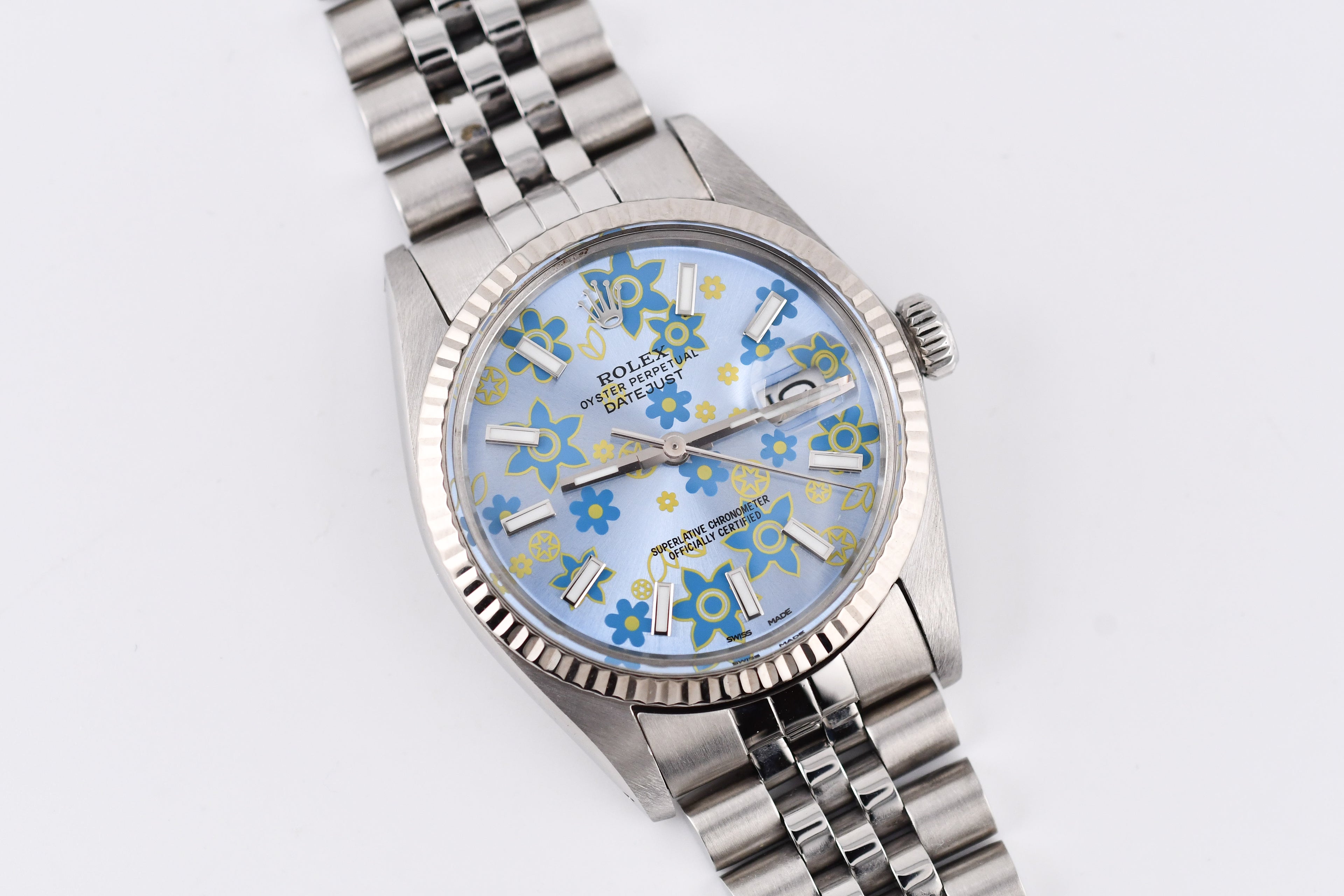 Rolex Datejust 36mm Ref 16014 Custom Blue Floral Dial