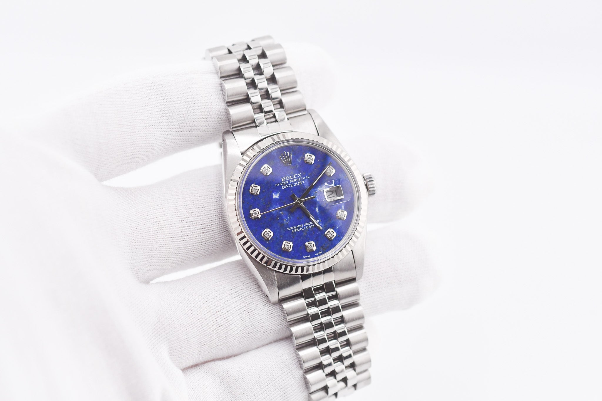 Rolex Datejust 36mm Ref 16014 Custom Blue Lapis Lazuli Diamond Dial