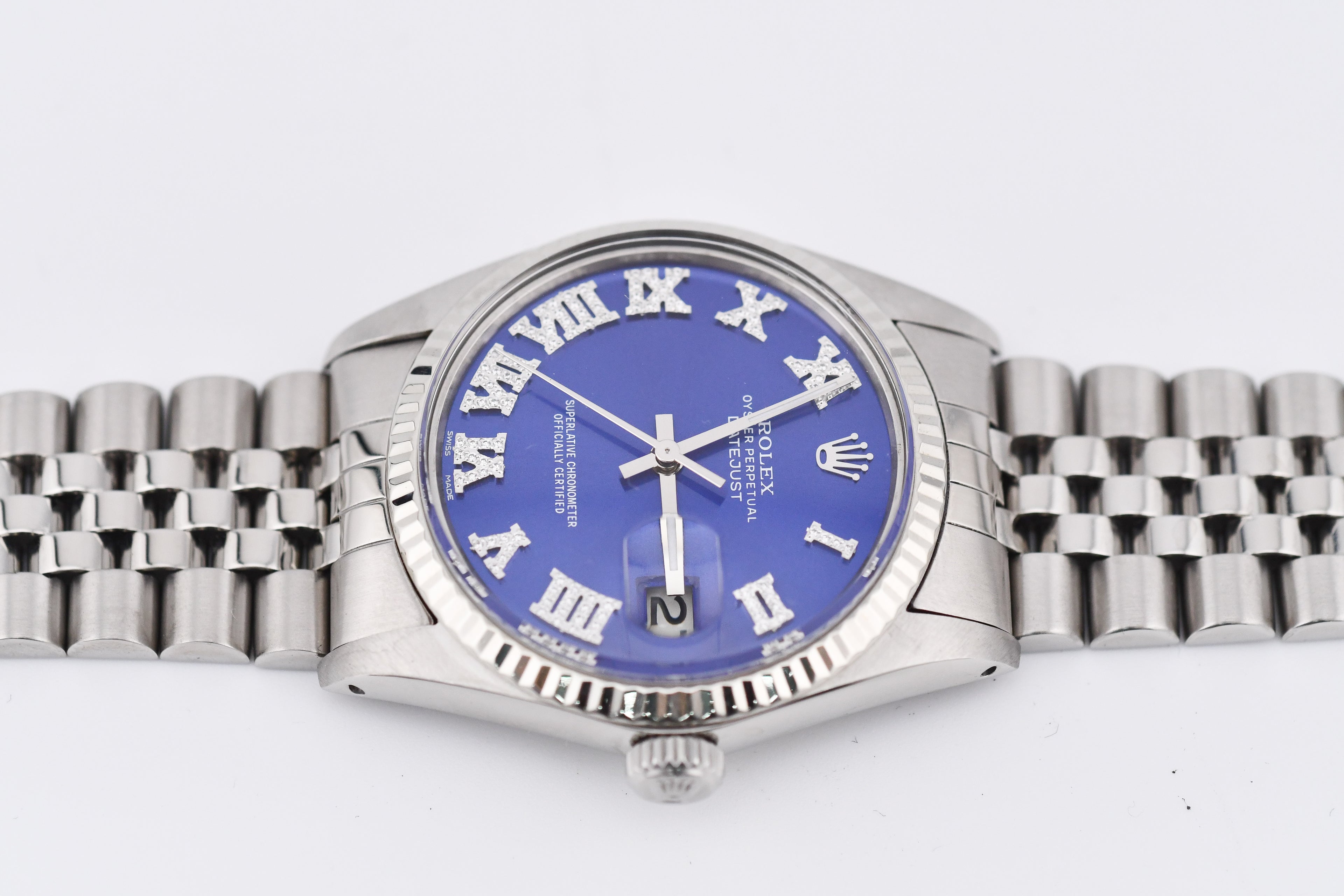 Rolex Datejust 36mm Ref 16014 Custom Blue Roman Diamond Dial