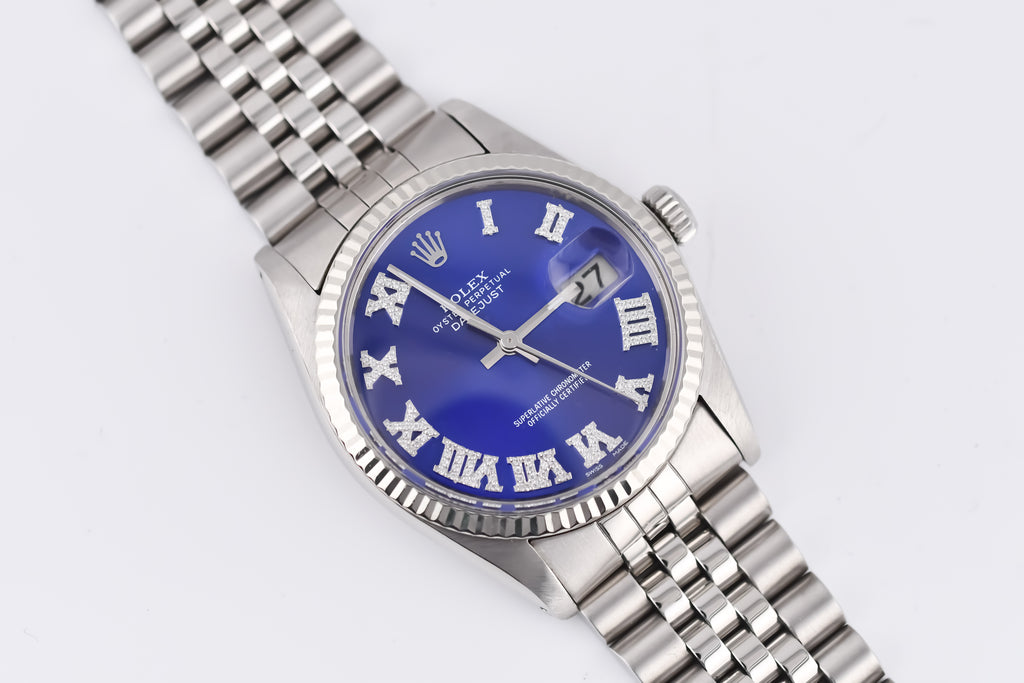 Rolex Datejust 36mm Ref 16014 Custom Blue Roman Diamond Dial