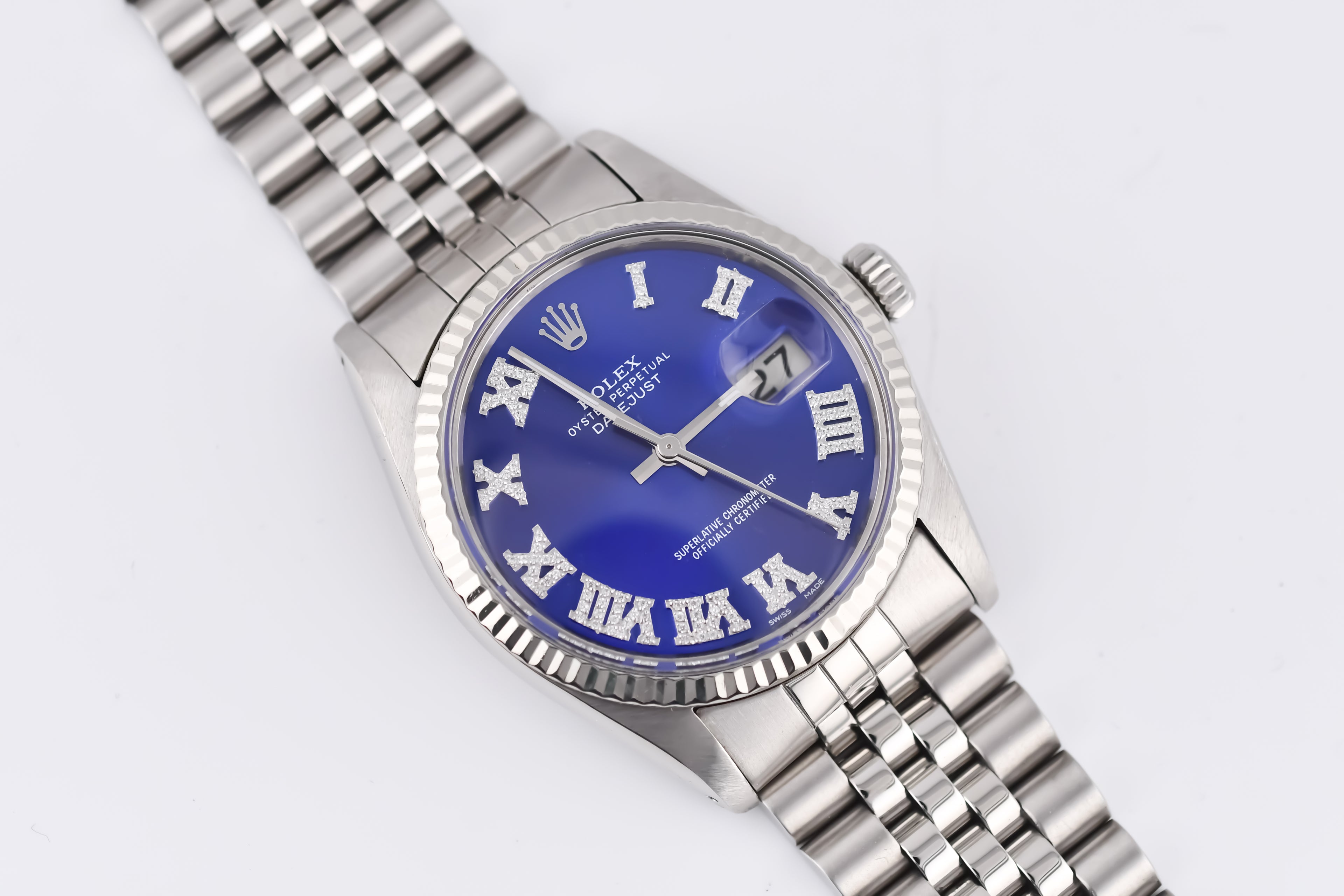 Rolex Datejust 36mm Ref 16014 Custom Blue Roman Diamond Dial