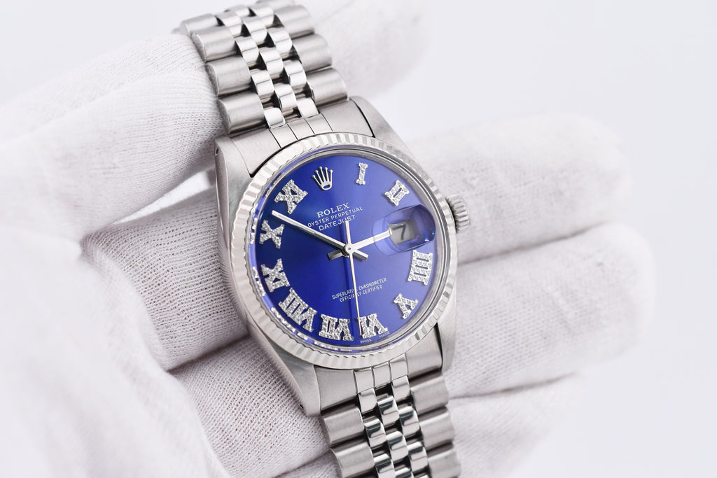 Rolex Datejust 36mm Ref 16014 Custom Blue Roman Diamond Dial