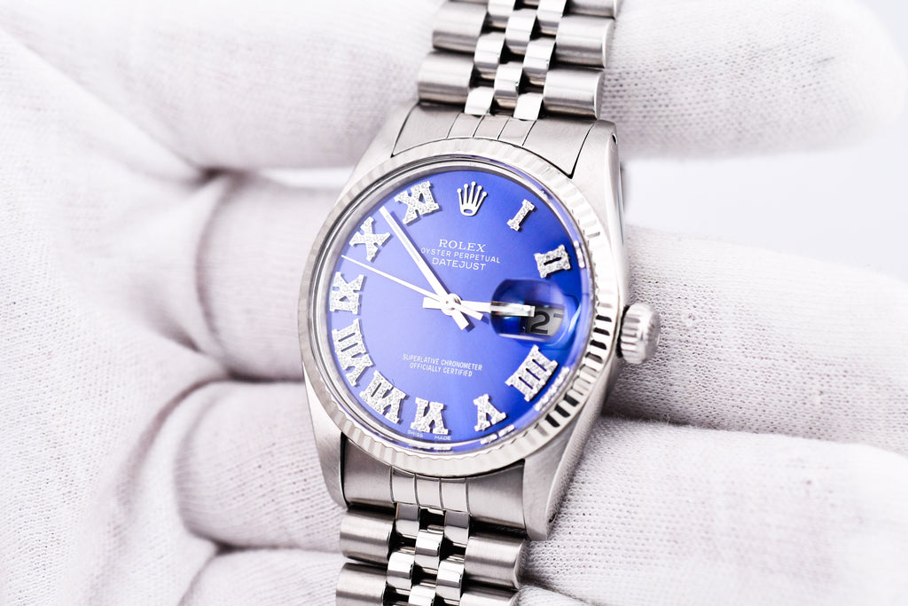 Rolex Datejust 36mm Ref 16014 Custom Blue Roman Diamond Dial