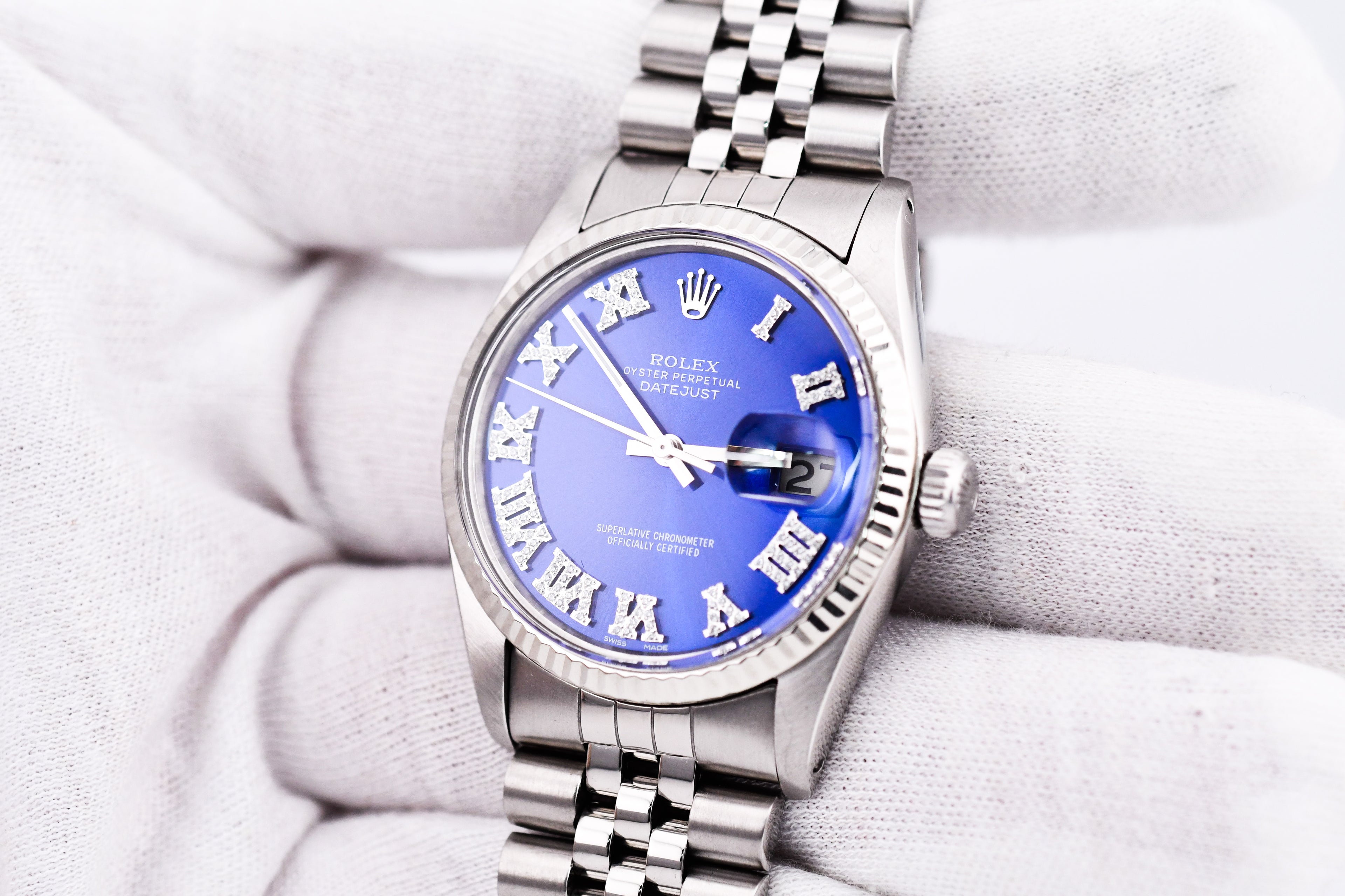 Rolex Datejust 36mm Ref 16014 Custom Blue Roman Diamond Dial