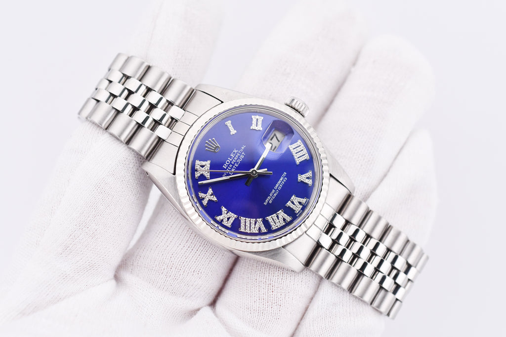 Rolex Datejust 36mm Ref 16014 Custom Blue Roman Diamond Dial