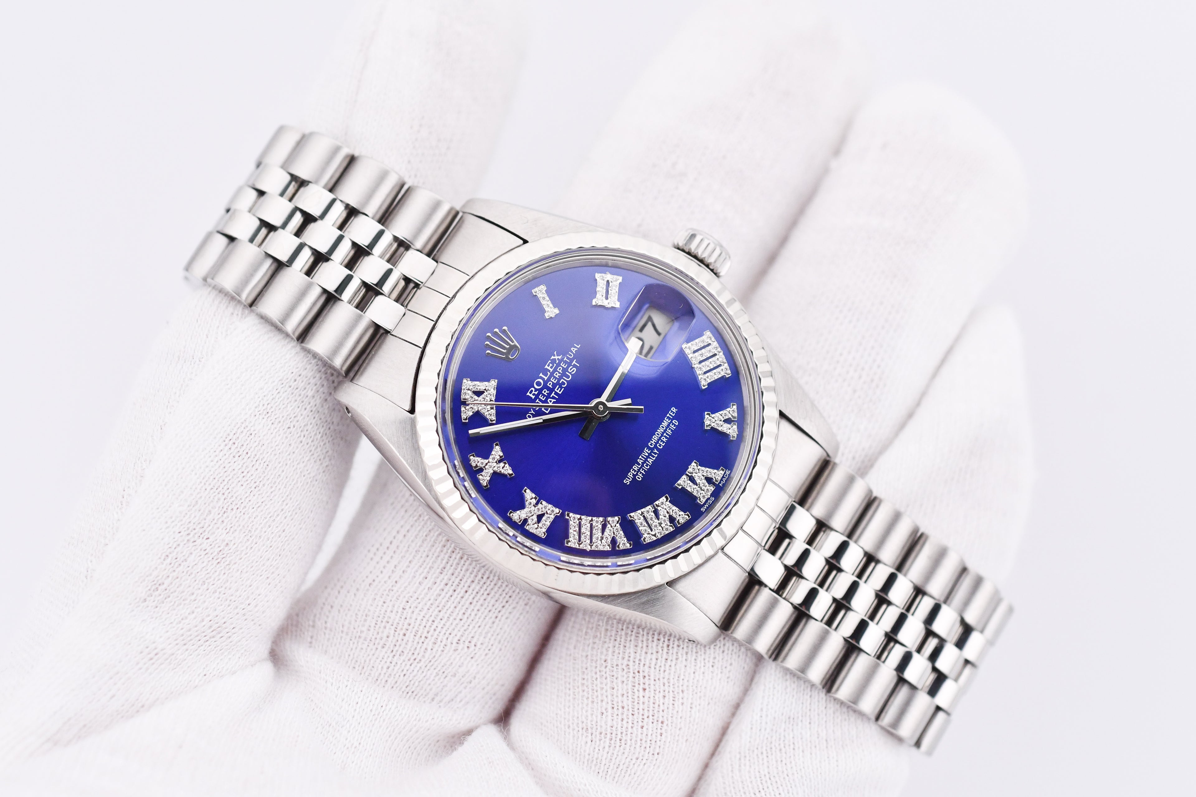 Rolex Datejust 36mm Ref 16014 Custom Blue Roman Diamond Dial