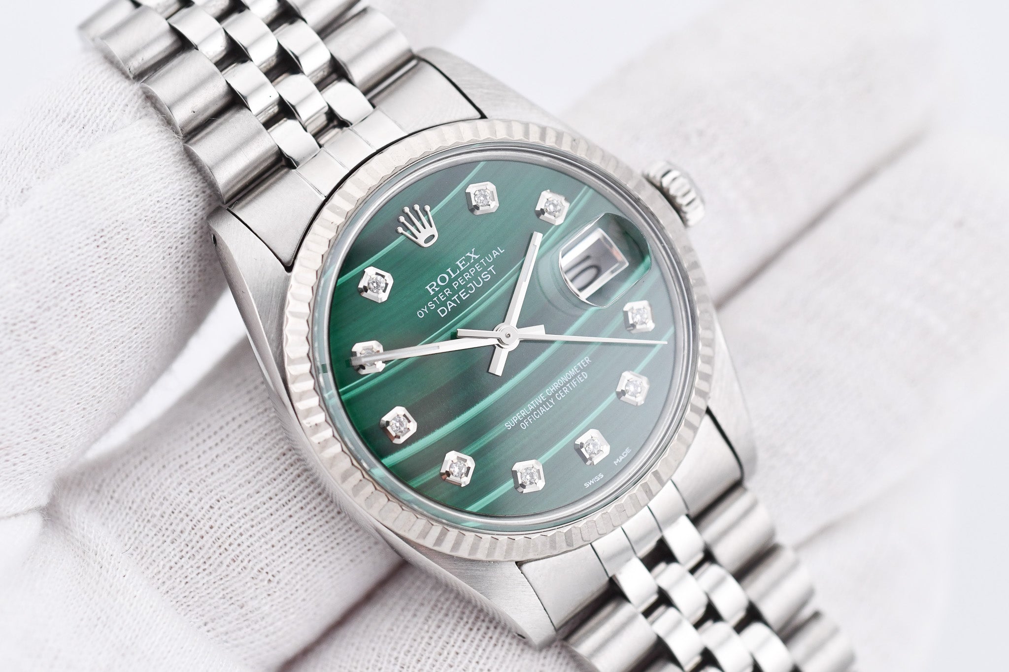 Rolex Datejust 36mm Ref 16014 Custom Green Malachite Diamond Dial