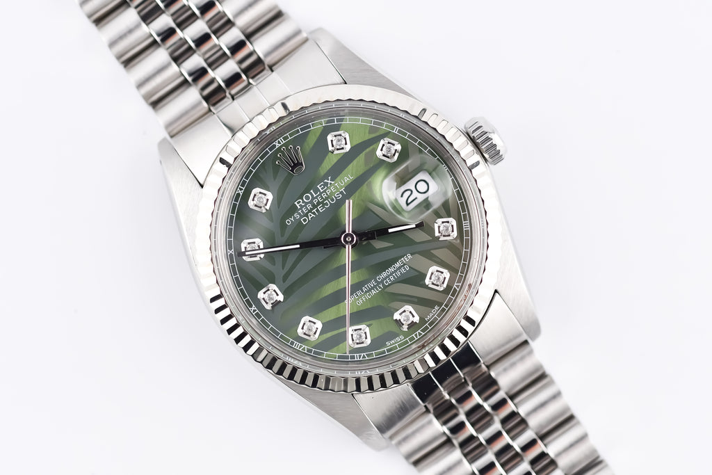 Rolex Datejust 36mm Ref 16014 Custom Green Palm Diamond Dial