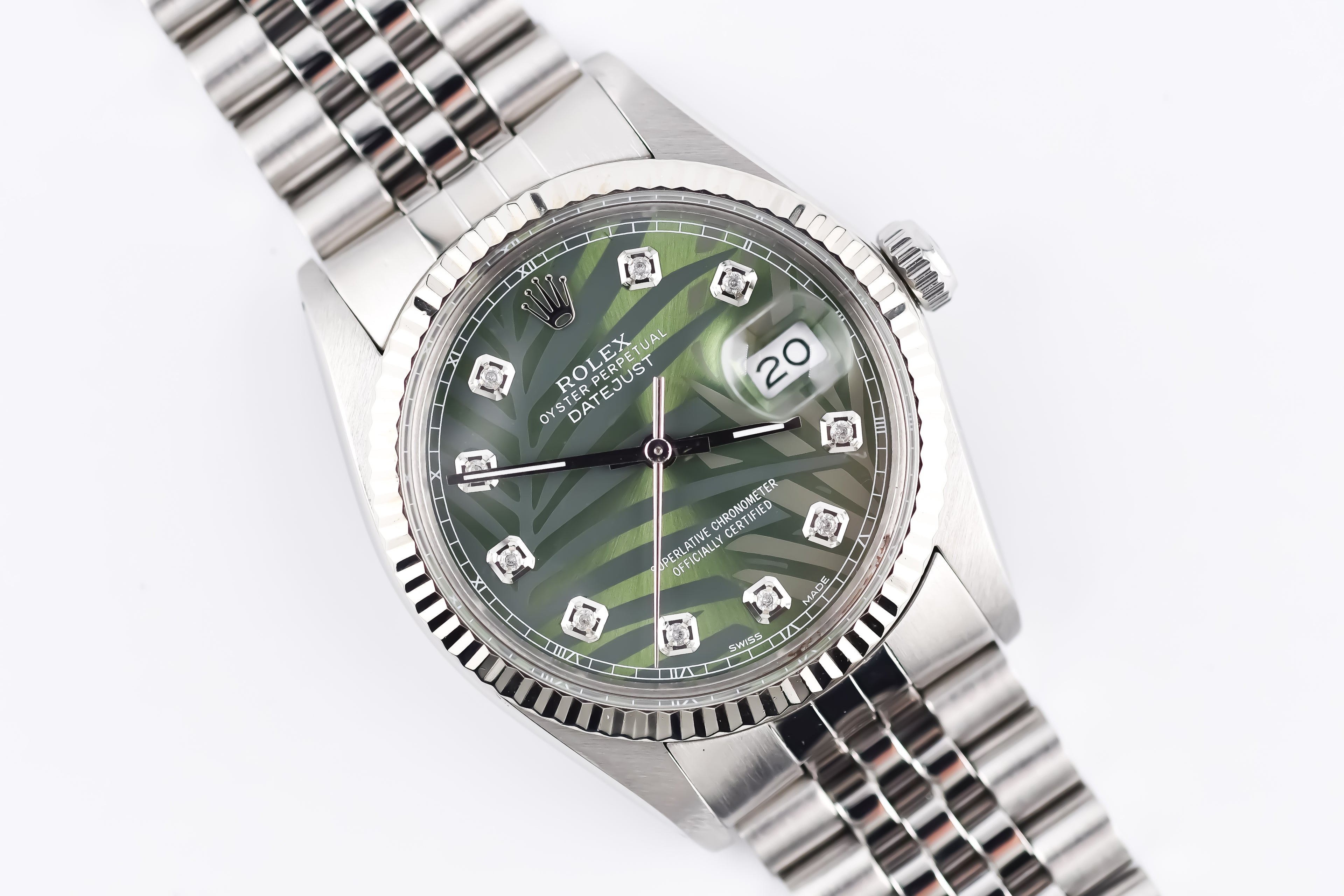 Rolex Datejust 36mm Ref 16014 Custom Green Palm Diamond Dial