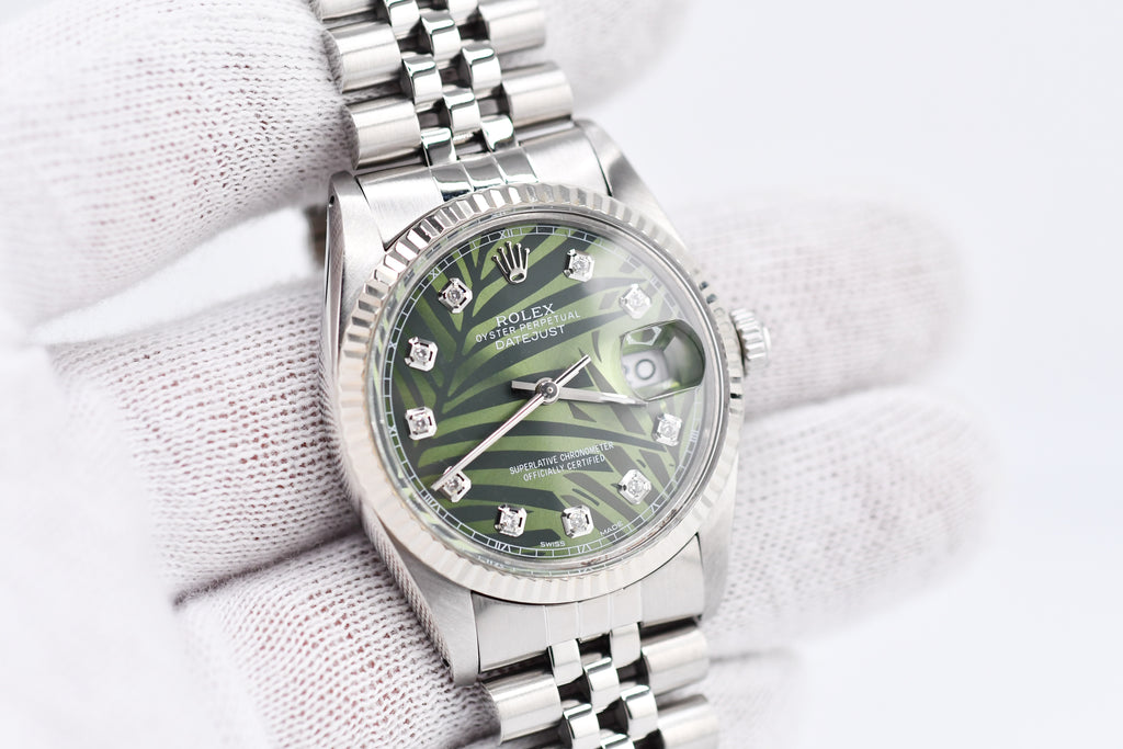 Rolex Datejust 36mm Ref 16014 Custom Green Palm Diamond Dial