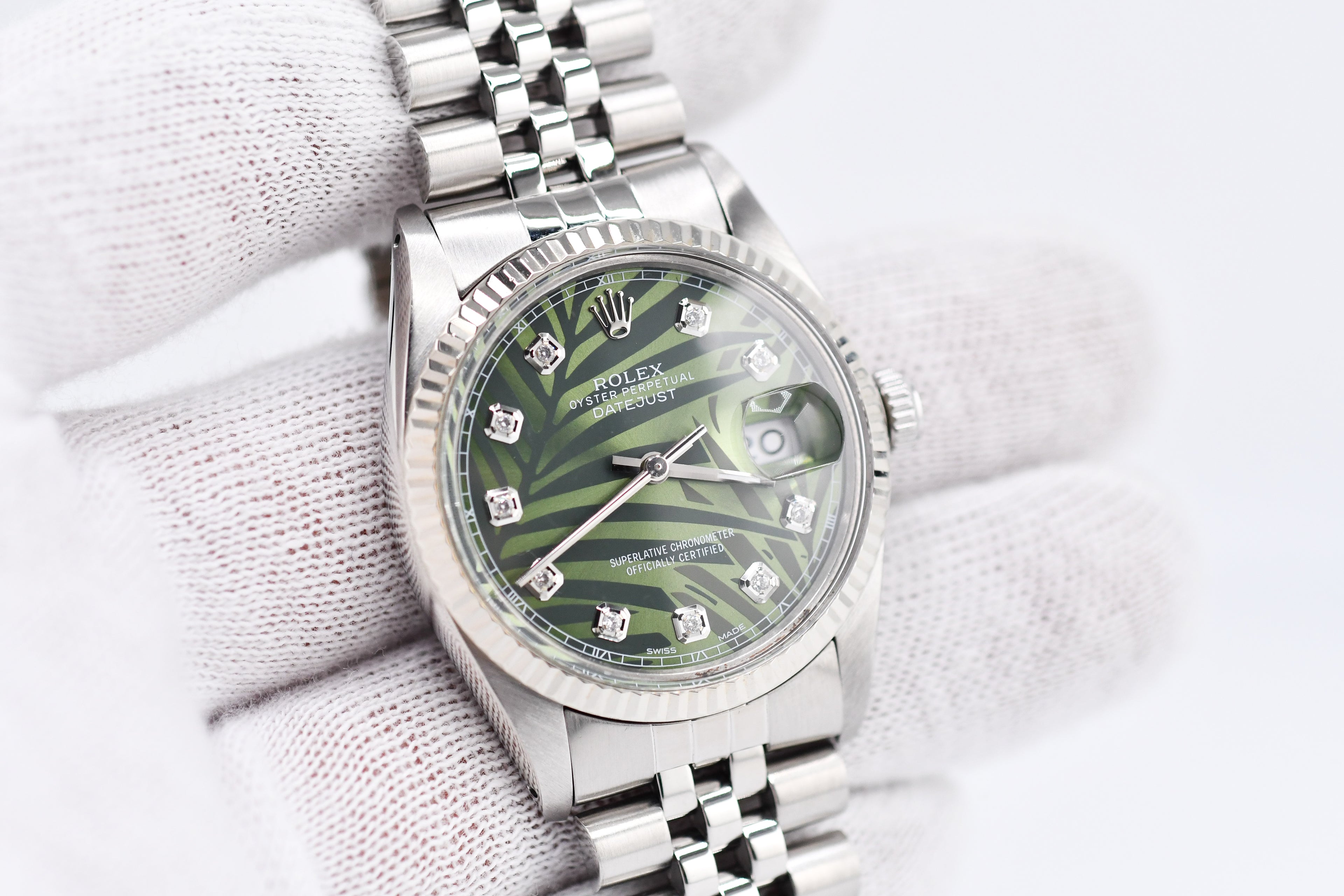 Rolex Datejust 36mm Ref 16014 Custom Green Palm Diamond Dial