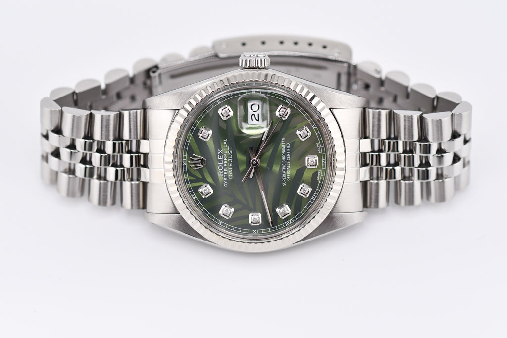 Rolex Datejust 36mm Ref 16014 Custom Green Palm Diamond Dial